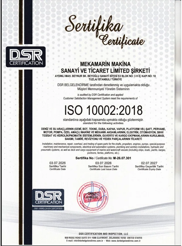 ISO 10002:2018 belgesi