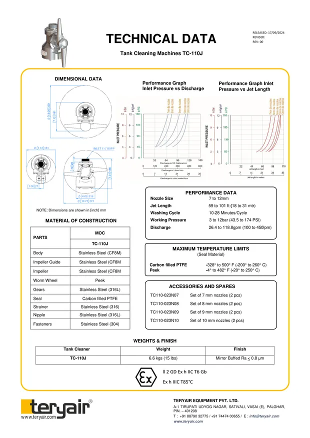 Teryair Equipment Pvt. Ltd. — TC-110J teknik föyü (REV 00, 17.09.2024)